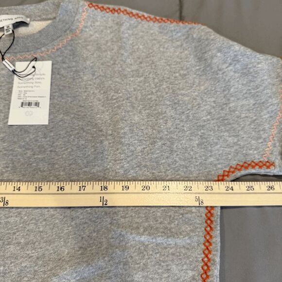 NEW! Something Navy Dollie Embroidered Sweatshirt Gray Boxy Oversized XS - Picture 11 of 13